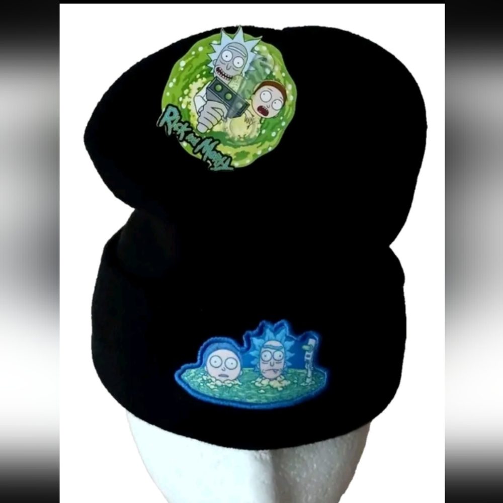 Rick & Morty Winter Knit Black Beanie Cap Hat Cuff OSFM New